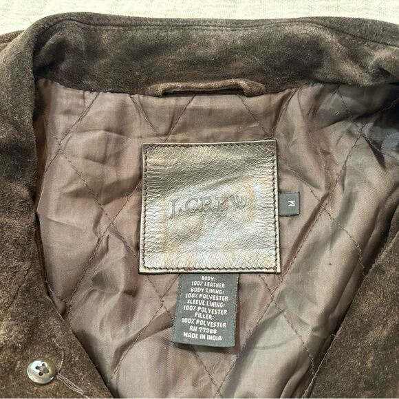 J. Crew Men's Suede Leather Jacket Medium Brown Quilted Lining Heavy Ranch - Picture 3 of 9